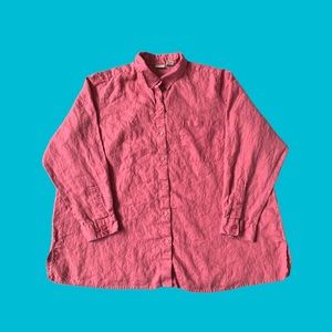 L.L. Bean Button Shirt Dress 100% Linen Salmon Pink Women Size 2X